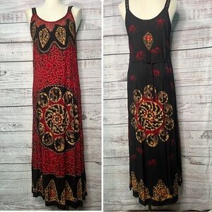 India Boutique Free Size Maxi‎ Dress Small Ying Yang Boho Sleeveless Rayon Dress